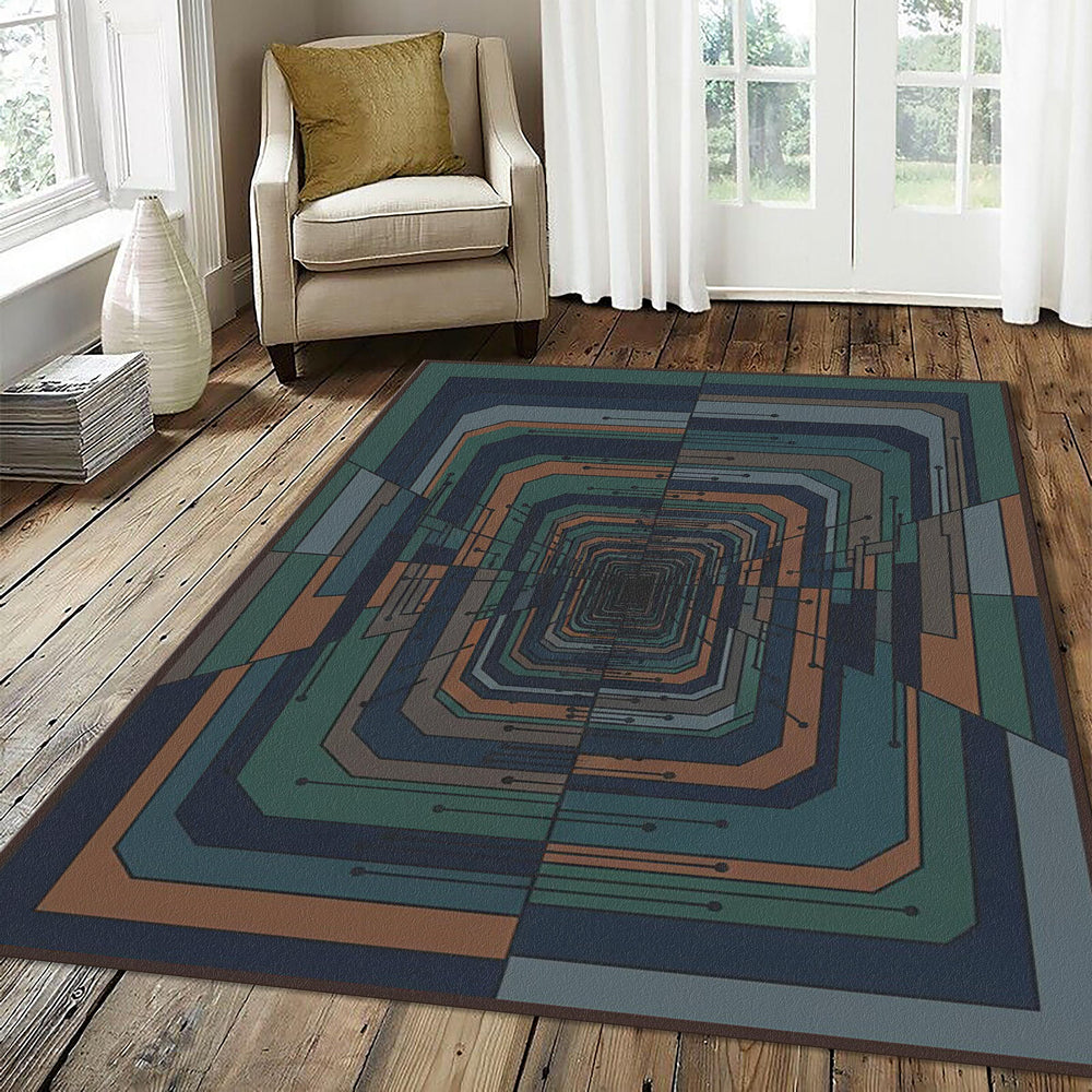 Futuristic Tech Tunnel Rug Cyberpunk Infinity Area Mat Modern