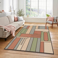 Modern Geometric Rug Terracotta and Sage Green Abstract Area Mat