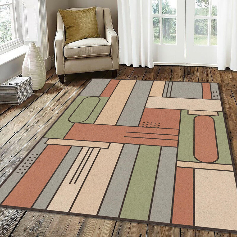 Modern Geometric Rug Terracotta and Sage Green Abstract Area Mat
