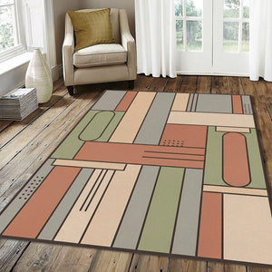 Modern Geometric Rug Terracotta and Sage Green Abstract Area Mat
