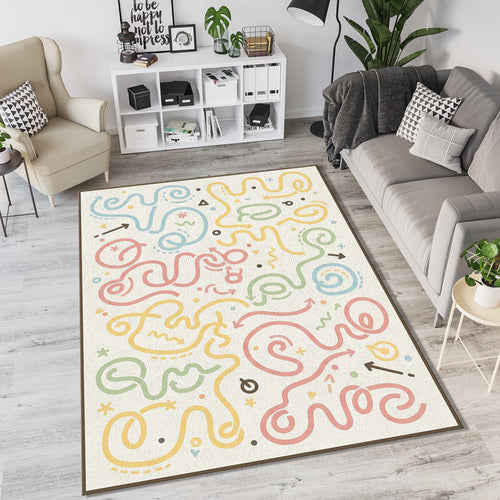 Pastel Doodle Art Rug Playful Nursery Scribble Area Mat Cute