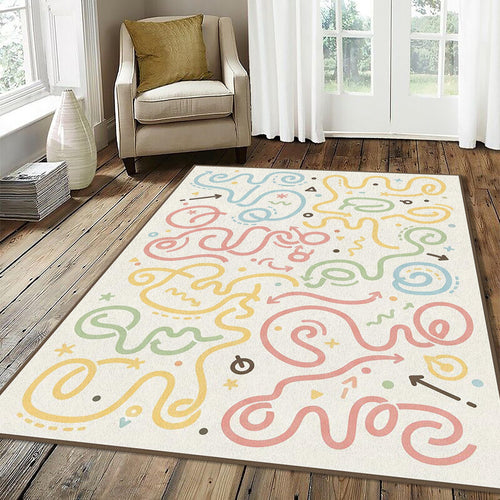 Pastel Doodle Art Rug Playful Nursery Scribble Area Mat Cute