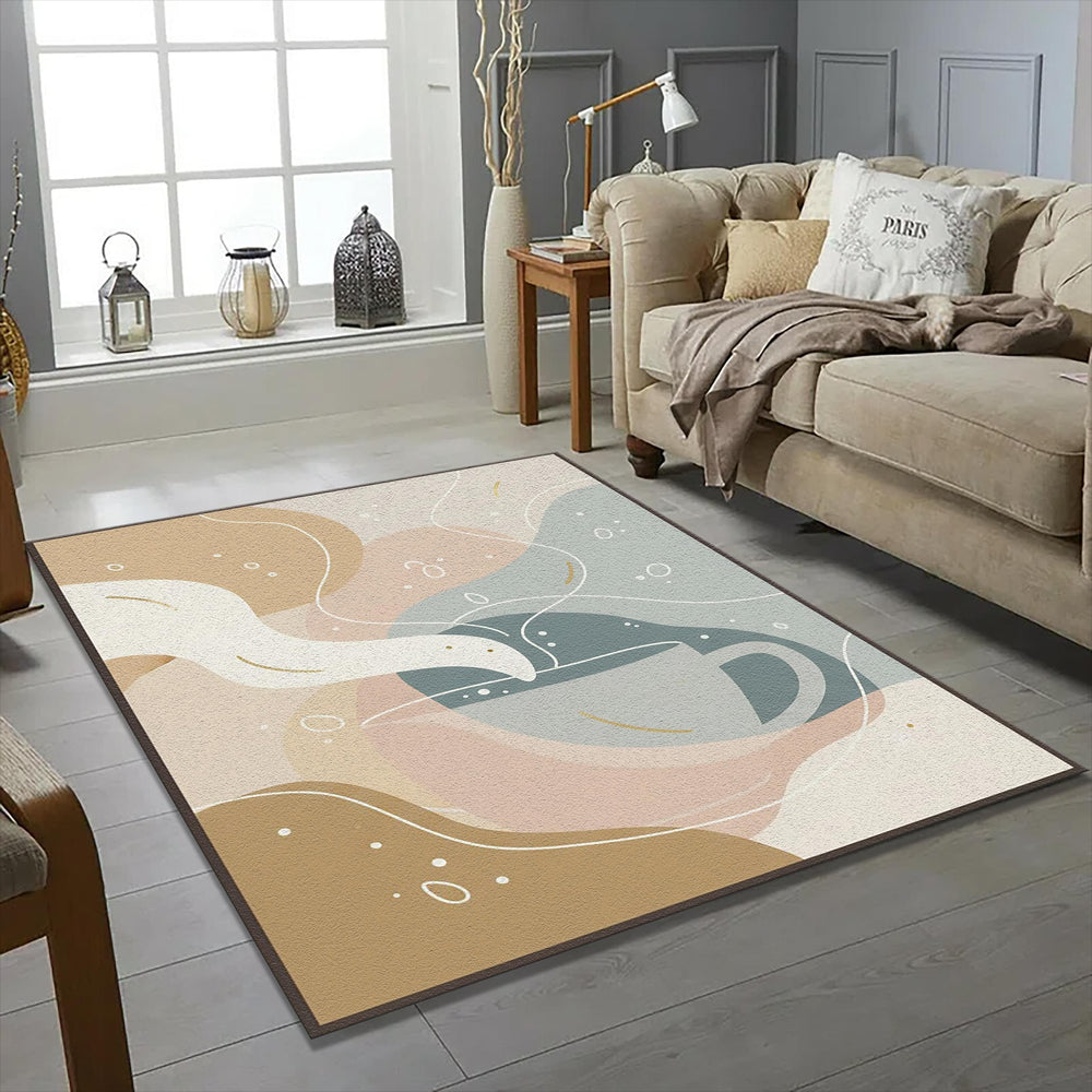 Modern Coffee Cup Rug Abstract Kitchen Area Mat Cozy Cafe