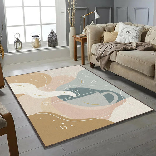 Modern Coffee Cup Rug Abstract Kitchen Area Mat Cozy Cafe