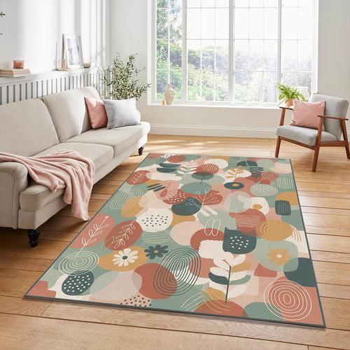Modern Boho Botanical Rug Abstract Earth Tone Leaves Area Mat