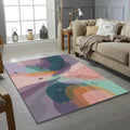 Modern Abstract Layered Rug Colorful Organic Shapes Area Mat Teal