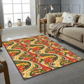 Modern Foodie Kitchen Rug Abstract Cooking Pattern Area Mat Red