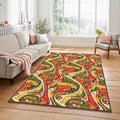 Modern Foodie Kitchen Rug Abstract Cooking Pattern Area Mat Red