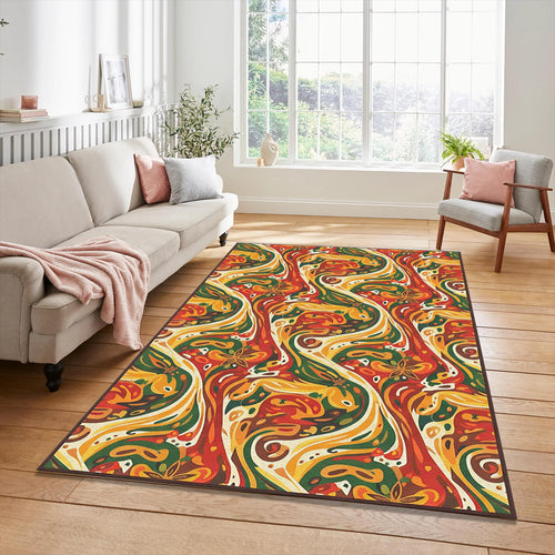 Modern Foodie Kitchen Rug Abstract Cooking Pattern Area Mat Red