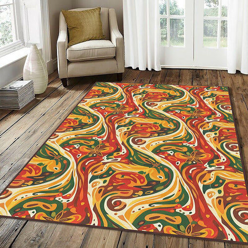 Modern Foodie Kitchen Rug Abstract Cooking Pattern Area Mat Red