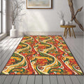 Modern Foodie Kitchen Rug Abstract Cooking Pattern Area Mat Red