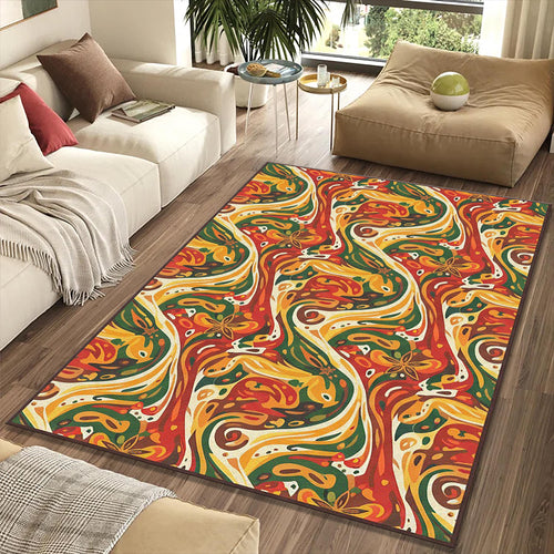 Modern Foodie Kitchen Rug Abstract Cooking Pattern Area Mat Red