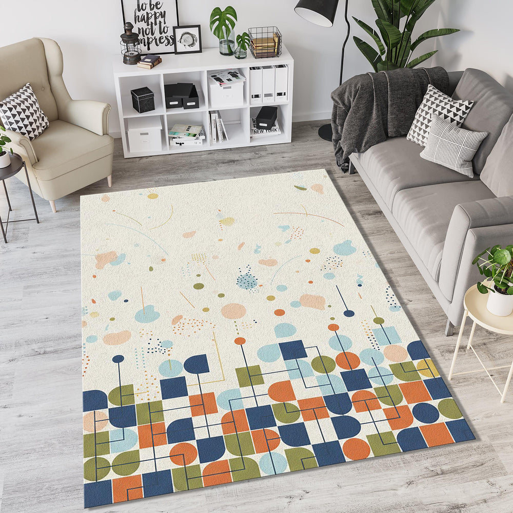 Modern Abstract Geometric Rug Mid Century Minimalist Decor