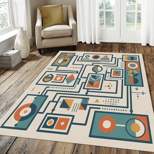 Geometric Rug Mid Century Modern Area Mat Retro Diagram Decor