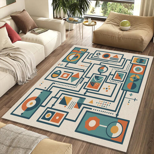Geometric Rug Mid Century Modern Area Mat Retro Diagram Decor