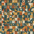 Geometric Patchwork Rug Mid Century Modern Area Mat Retro Teal
