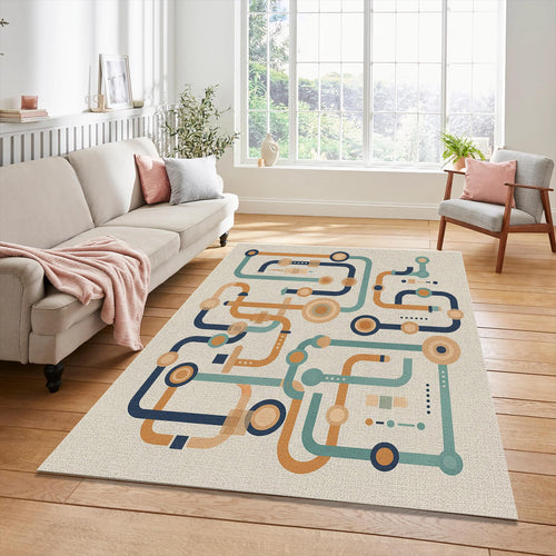 Mid Century Modern Circuit Rug Bauhaus Geometric Area Mat Retro