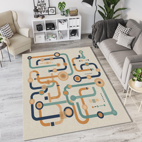 Mid Century Modern Circuit Rug Bauhaus Geometric Area Mat Retro