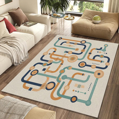 Mid Century Modern Circuit Rug Bauhaus Geometric Area Mat Retro