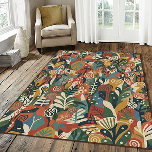 Maximalist Botanical Rug Abstract Leaves Area Mat Modern Boho