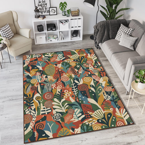 Maximalist Botanical Rug Abstract Leaves Area Mat Modern Boho