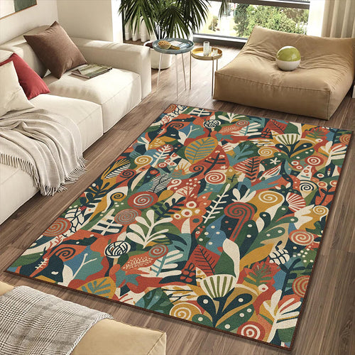 Maximalist Botanical Rug Abstract Leaves Area Mat Modern Boho