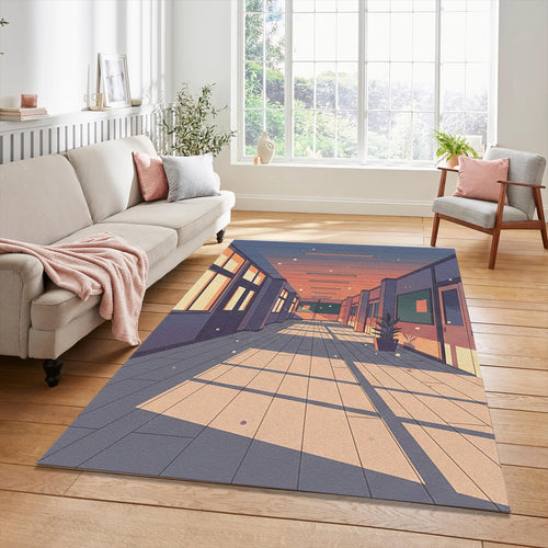 Anime School Hallway Rug Lo-fi Aesthetic Area Mat Japanese