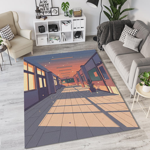 Anime School Hallway Rug Lo-fi Aesthetic Area Mat Japanese
