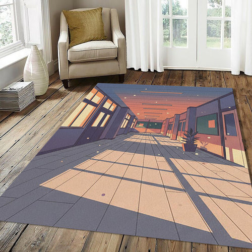 Anime School Hallway Rug Lo-fi Aesthetic Area Mat Japanese