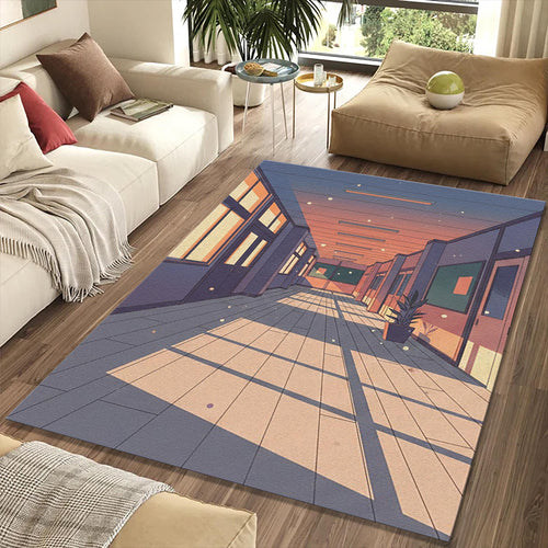 Anime School Hallway Rug Lo-fi Aesthetic Area Mat Japanese