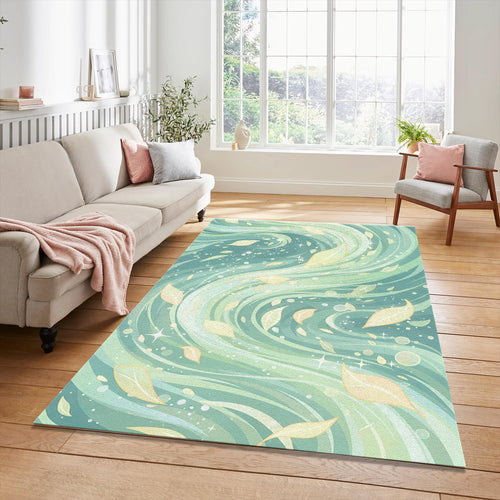 Pastel Green Leaves Rug Aesthetic Nature Area Mat Dreamy Wind