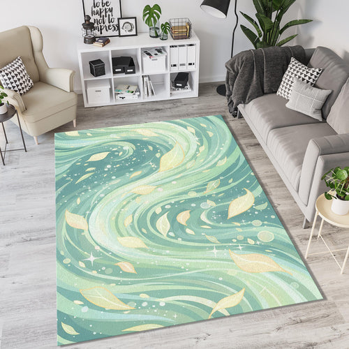 Pastel Green Leaves Rug Aesthetic Nature Area Mat Dreamy Wind