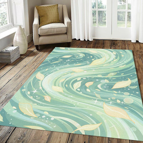 Pastel Green Leaves Rug Aesthetic Nature Area Mat Dreamy Wind
