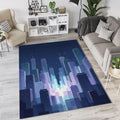 Modern Night City Rug Minimalist Cyberpunk Area Mat Blue Indigo