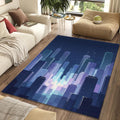 Modern Night City Rug Minimalist Cyberpunk Area Mat Blue Indigo
