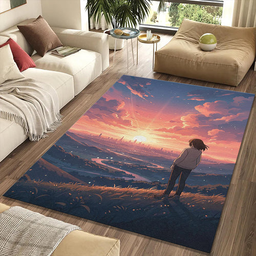 Anime Sunset Cityscape Rug Dreamy Landscape Area Mat Aesthetic