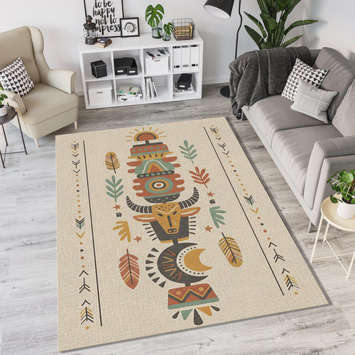Modern Tribal Totem Rug Southwestern Bull Mask Area Mat Ethnic