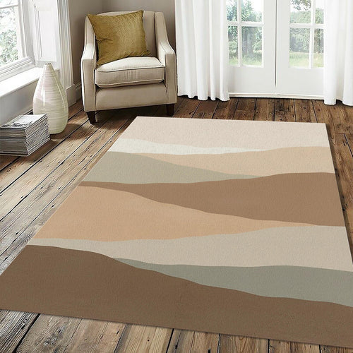 Minimalist Abstract Landscape Rug Earth Tone Layered Hill Area