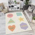 Educational Shapes Rug for Kids Pastel Geometry Area Mat Learning