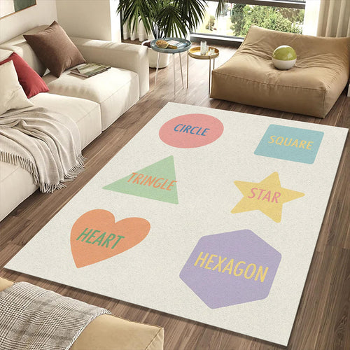 Educational Shapes Rug for Kids Pastel Geometry Area Mat Learning