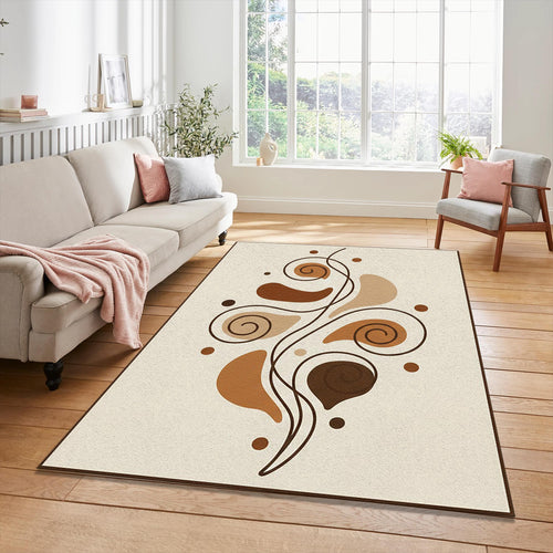 Modern Brown Spiral Rug Abstract Minimalist Area Mat Earth Tone