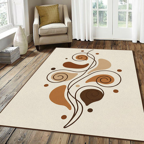 Modern Brown Spiral Rug Abstract Minimalist Area Mat Earth Tone