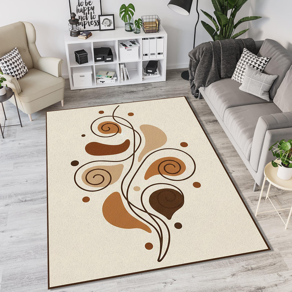 Modern Brown Spiral Rug Abstract Minimalist Area Mat Earth Tone