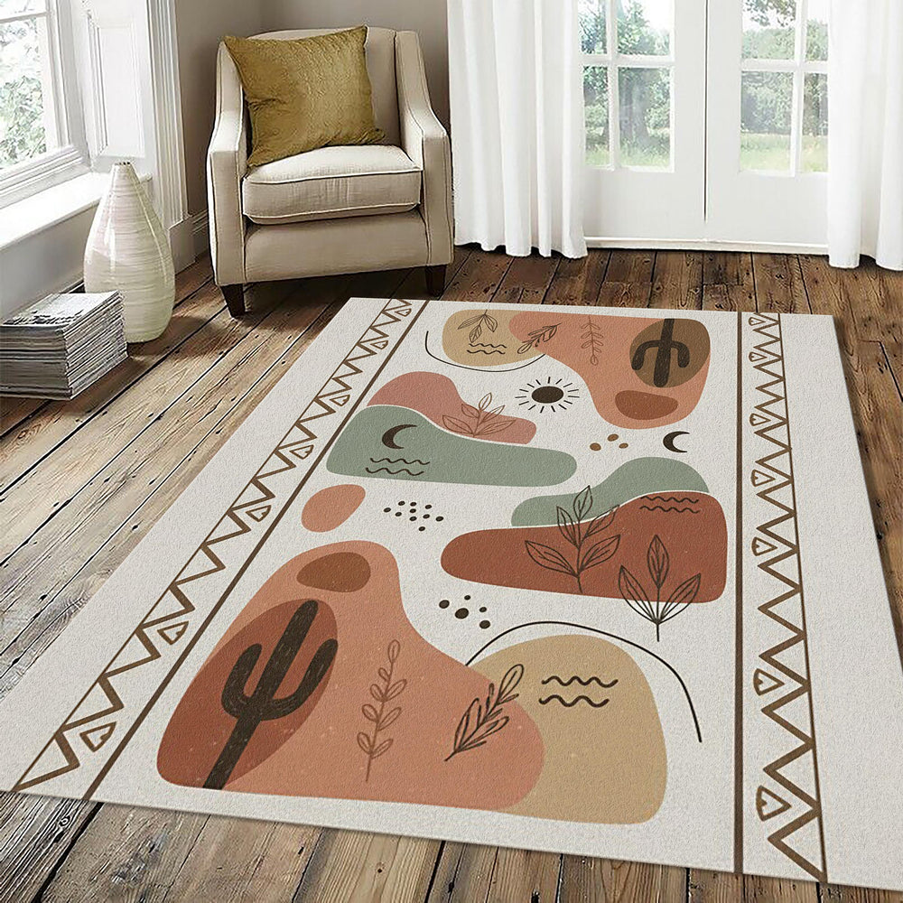 Modern Desert Boho Rug Abstract Cactus and Moon Area Mat