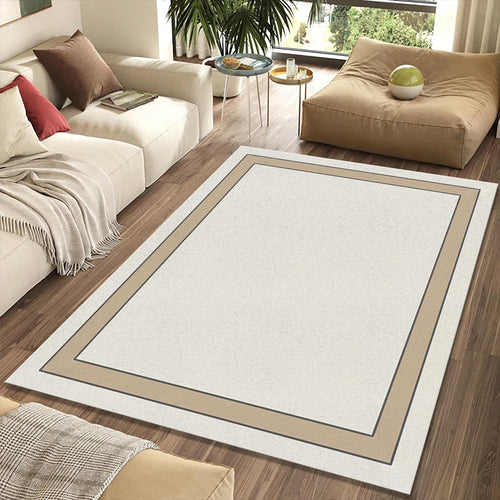 Ultra Minimalist Border Rug Modern Beige Frame Area Mat Neutral