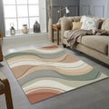 Modern Abstract Wavy Rug Earth Tone Layered Area Mat Terracotta