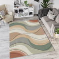 Modern Abstract Wavy Rug Earth Tone Layered Area Mat Terracotta