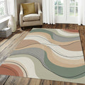 Modern Abstract Wavy Rug Earth Tone Layered Area Mat Terracotta