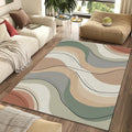 Modern Abstract Wavy Rug Earth Tone Layered Area Mat Terracotta