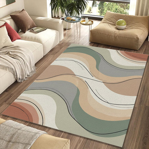 Modern Abstract Wavy Rug Earth Tone Layered Area Mat Terracotta